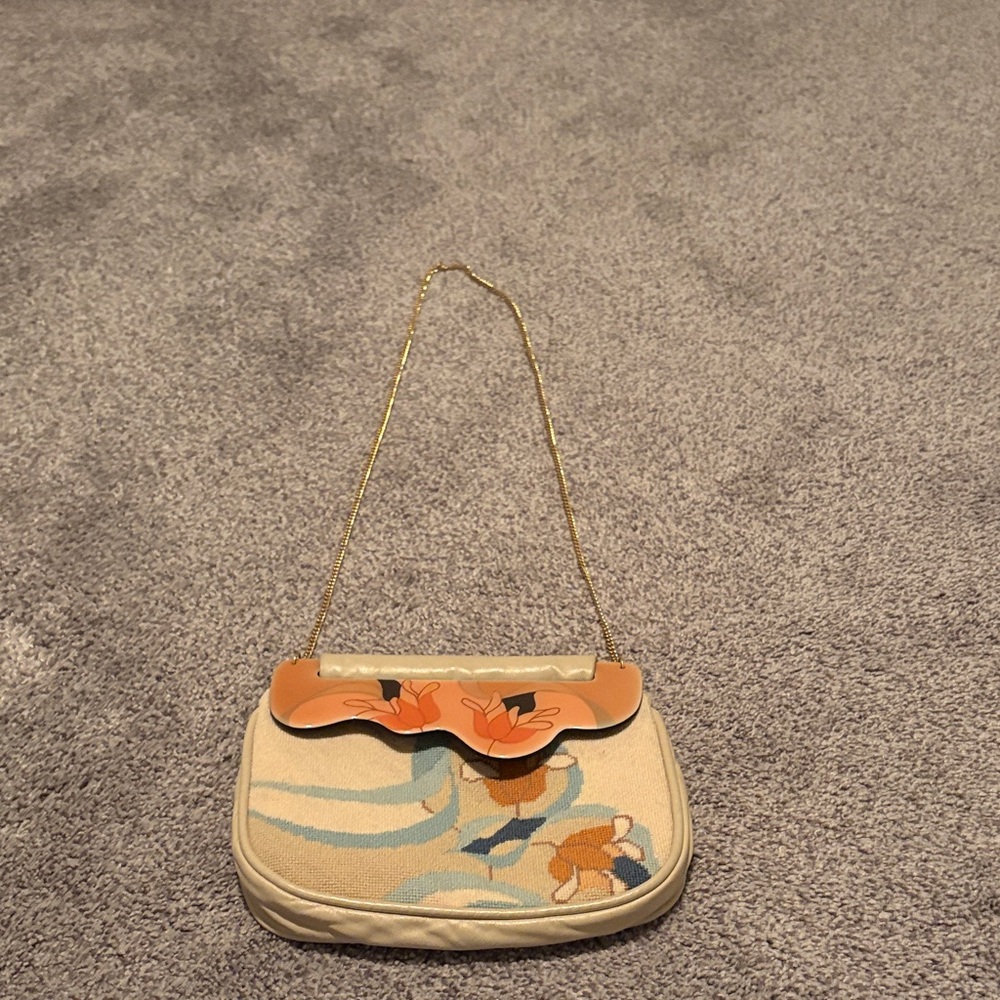 Vintage 1980s Embroidered Needlepoint Moon Bag by Patricia Smith